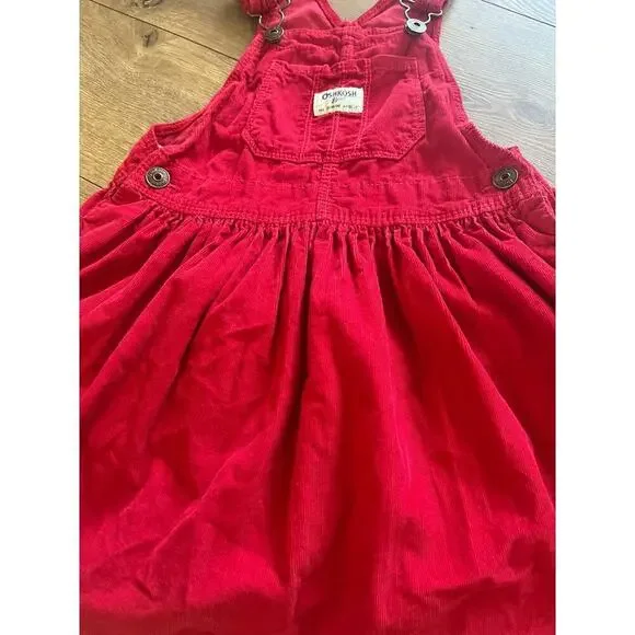 Vintage Girls Babies Red Corduroy Oshkosh Overall Skirt Size 5T Red​​​​ - Picture 3 of 6